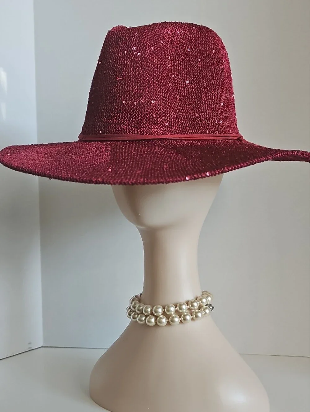Beloved Millinery Women's Wide Brim Panama Style Sparkle Wine Straw Fedora Hat